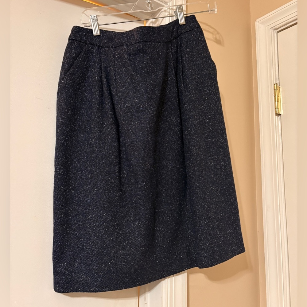 Lafayette 148 Wool Blend Blue Pleated Zip Skirt Size 8